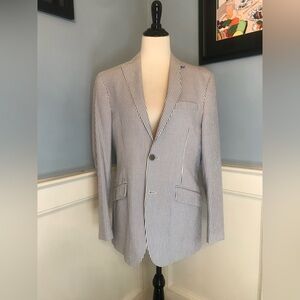 EUC Men's Blue and White Seersucker Jacket Sports Coat Blazer Sz S